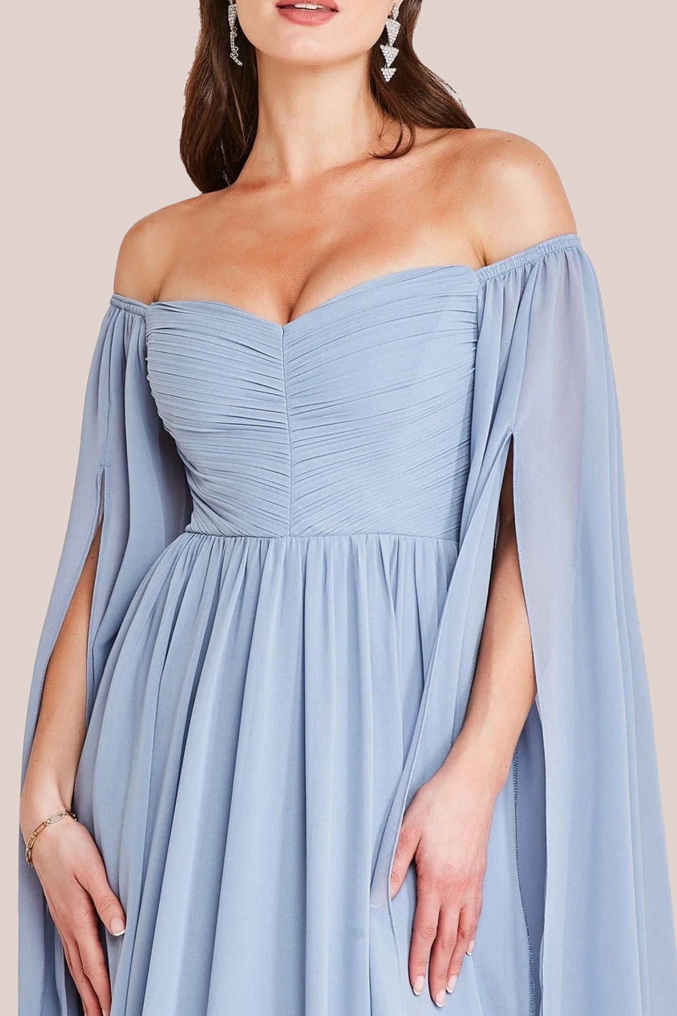 Chiffon Off The Shoulder Maxi With Cape Sleeves - Blue by Goddiva