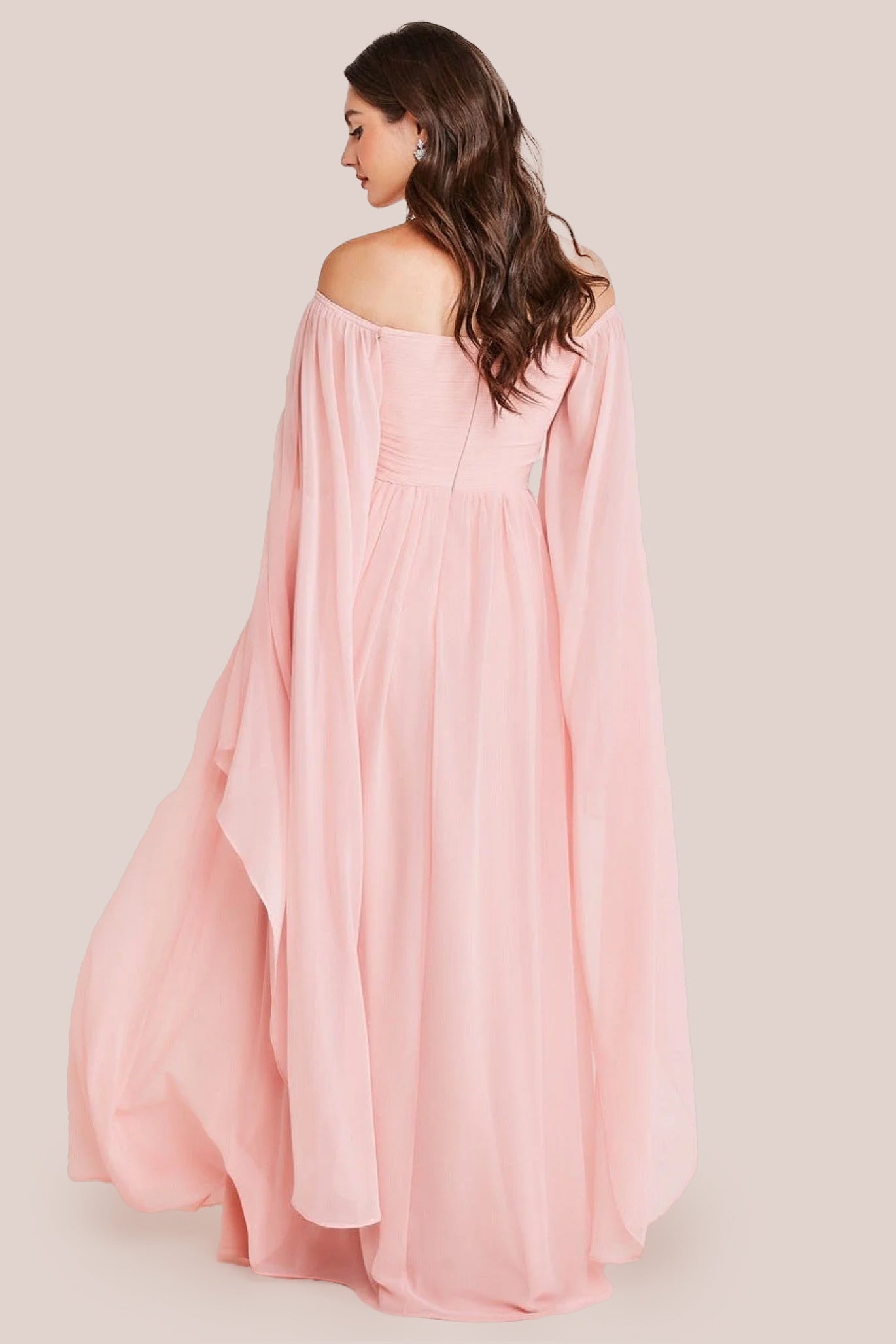 Chiffon Off The Shoulder Maxi With Cape Sleeves  - Blush by Goddiva