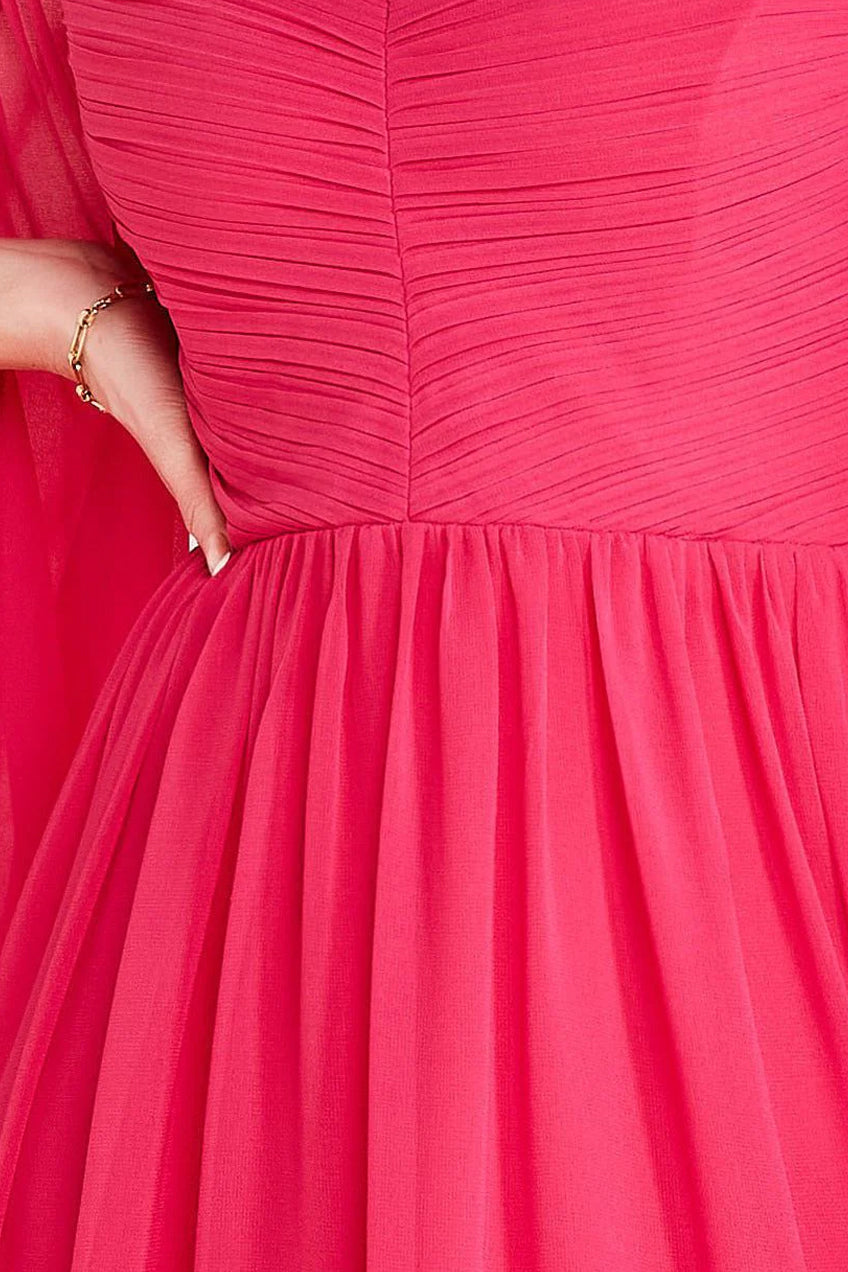 Chiffon Off The Shoulder Maxi With Cape Sleeves  - Hot Pink by Goddiva