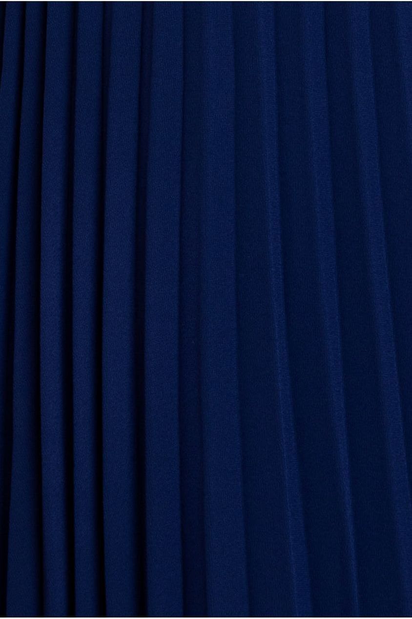 Embroidered Top Chiffon Pleated Midi - Navy Blue by Goddiva