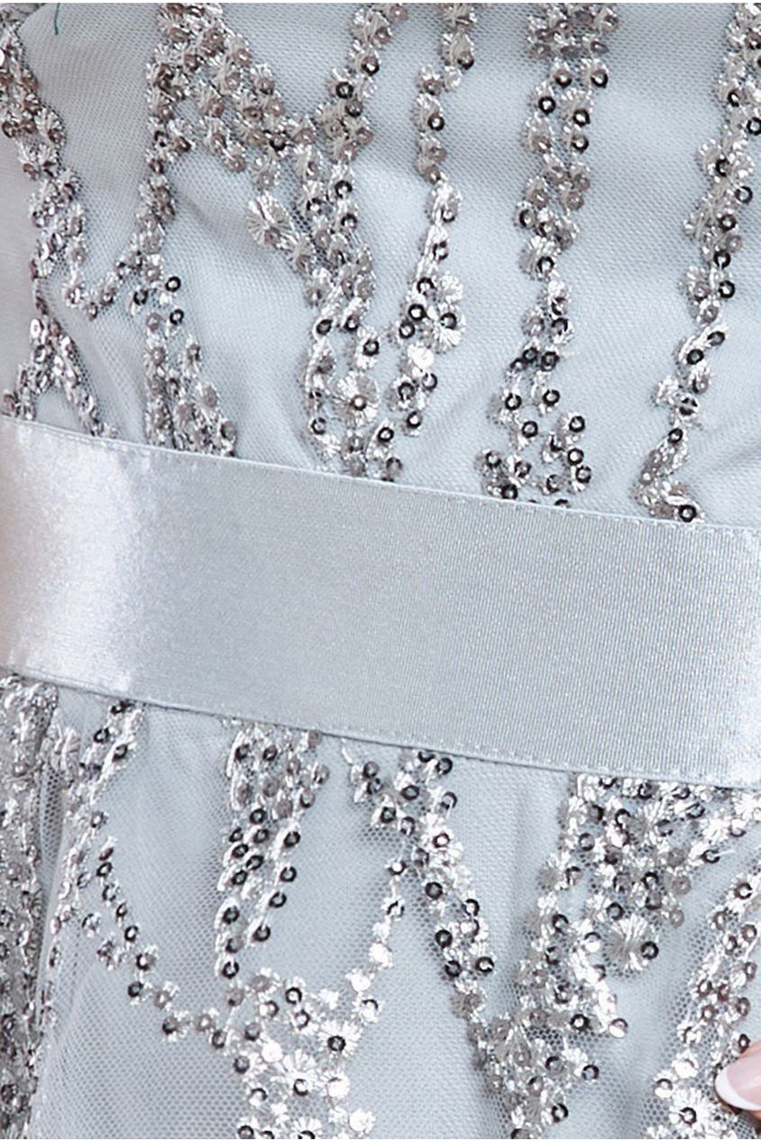 Embroidered Mesh Tiered Midi Dress - Grey by Goddiva