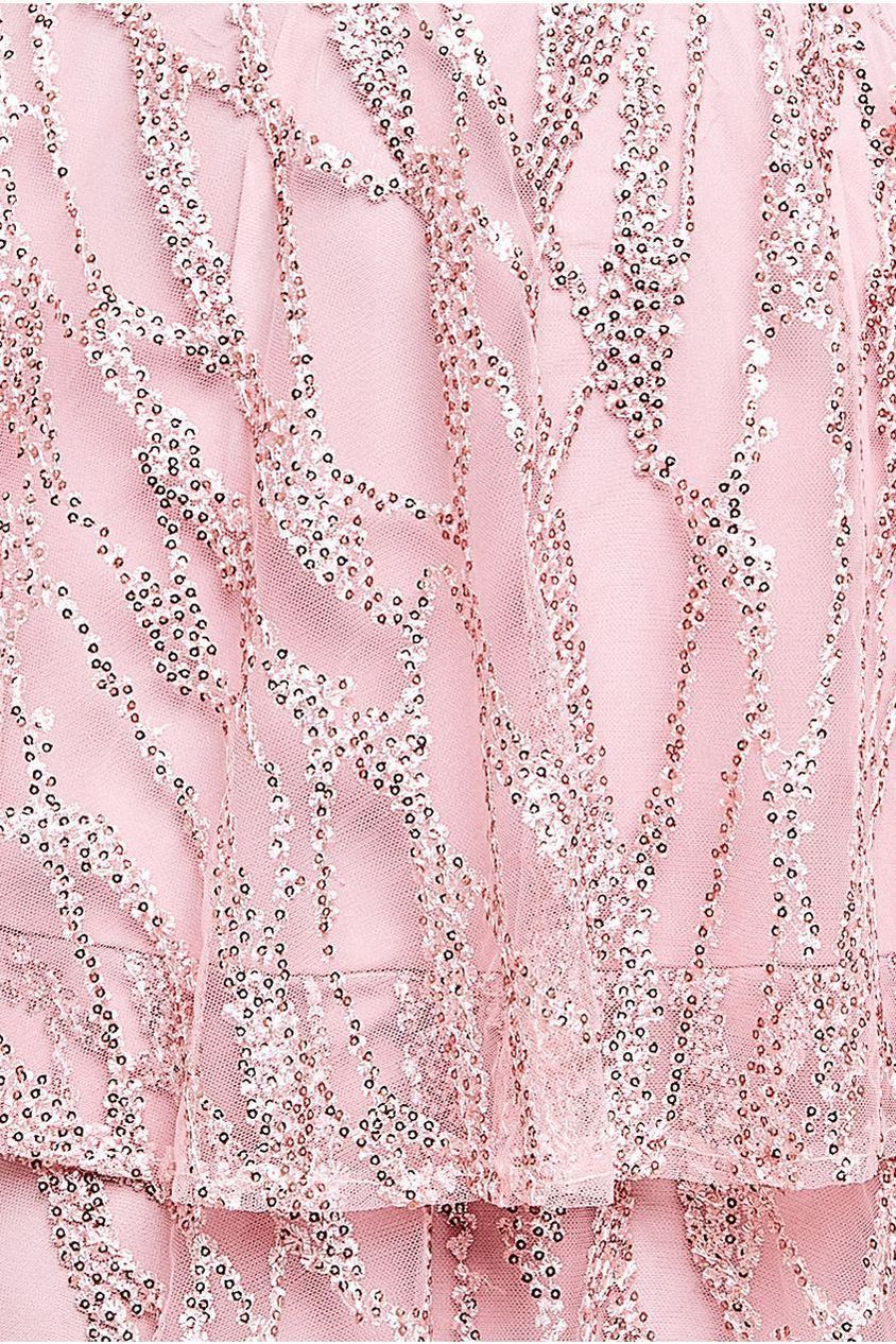 Embroidered Mesh Tiered Midi Dress - Pink by Goddiva