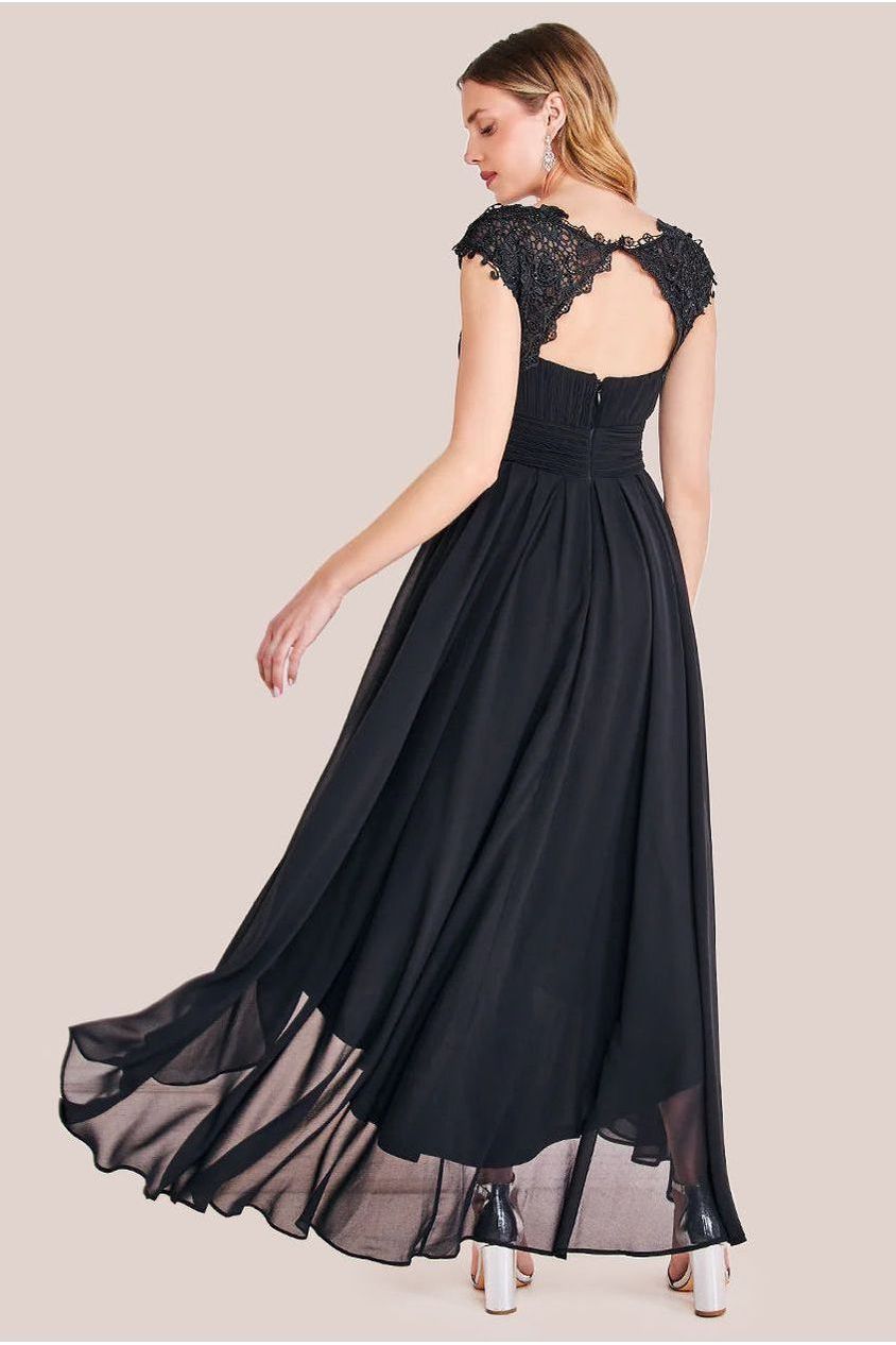 Crochet & Pleated Top High Low Maxi - Black by Goddiva