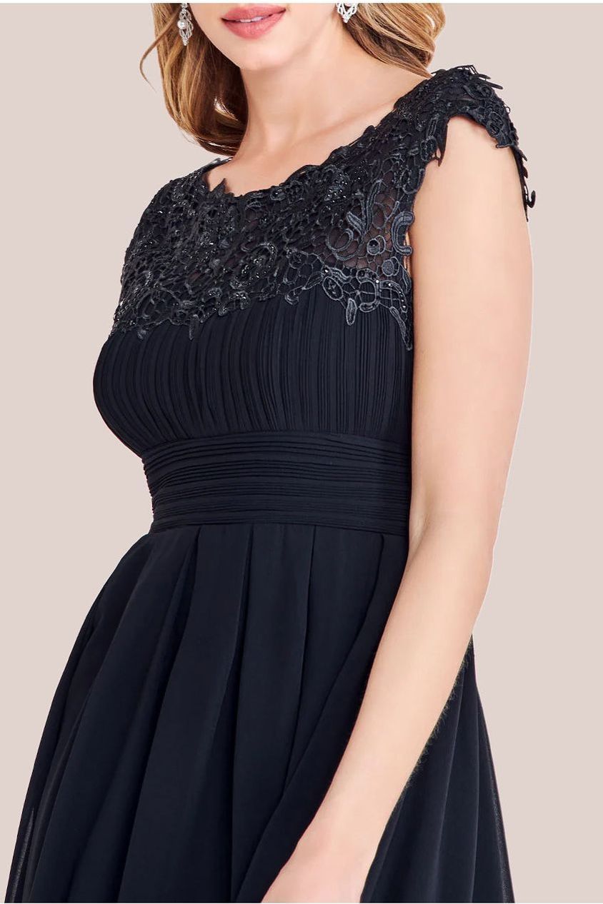Crochet & Pleated Top High Low Maxi - Black by Goddiva