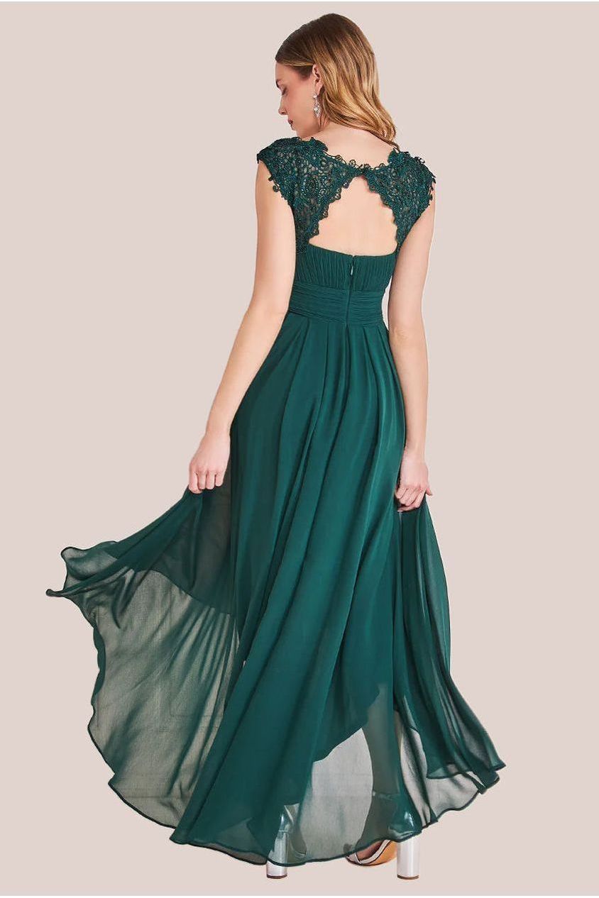 Crochet & Pleated Top High Low Maxi - Emerald by Goddiva