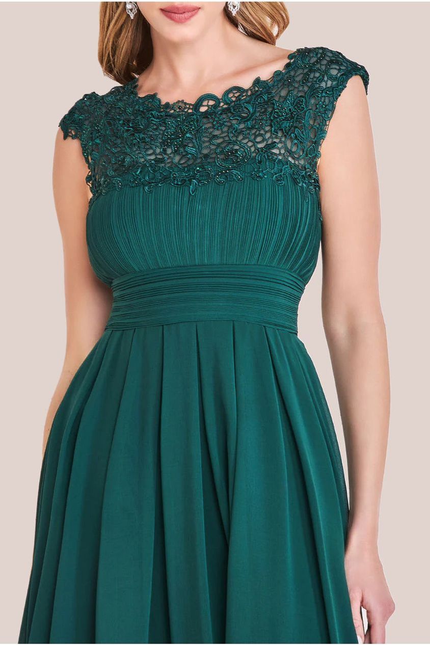 Crochet & Pleated Top High Low Maxi - Emerald by Goddiva