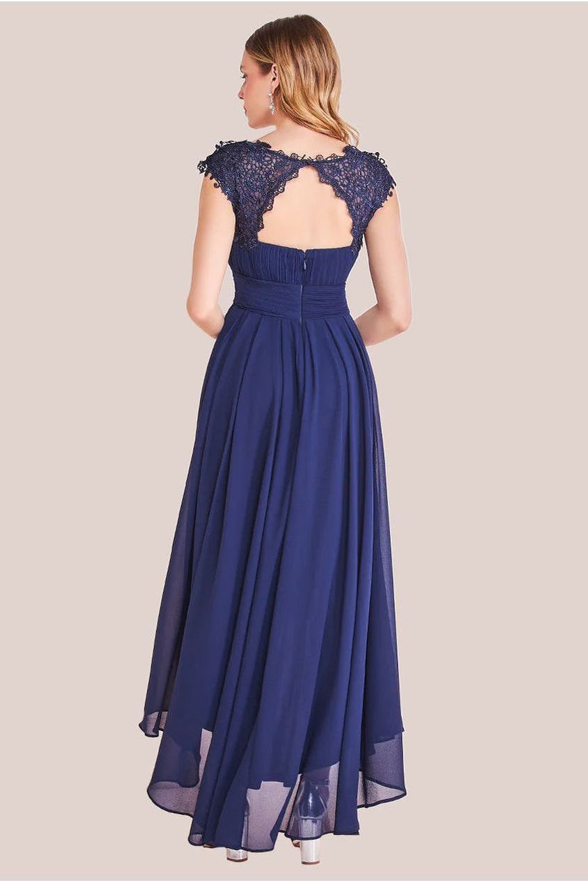 Crochet & Pleated Top High Low Maxi - Navy by Goddiva