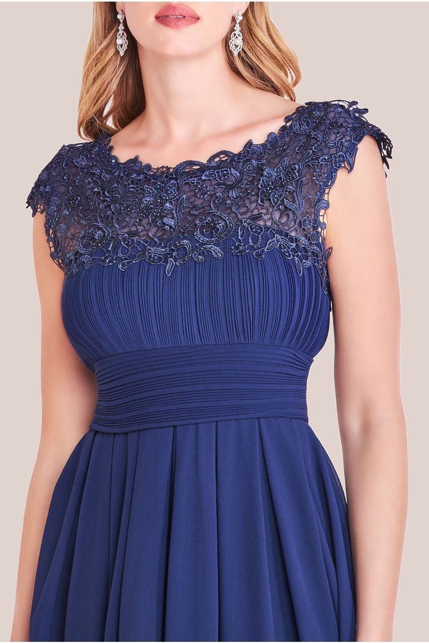 Crochet & Pleated Top High Low Maxi - Navy by Goddiva