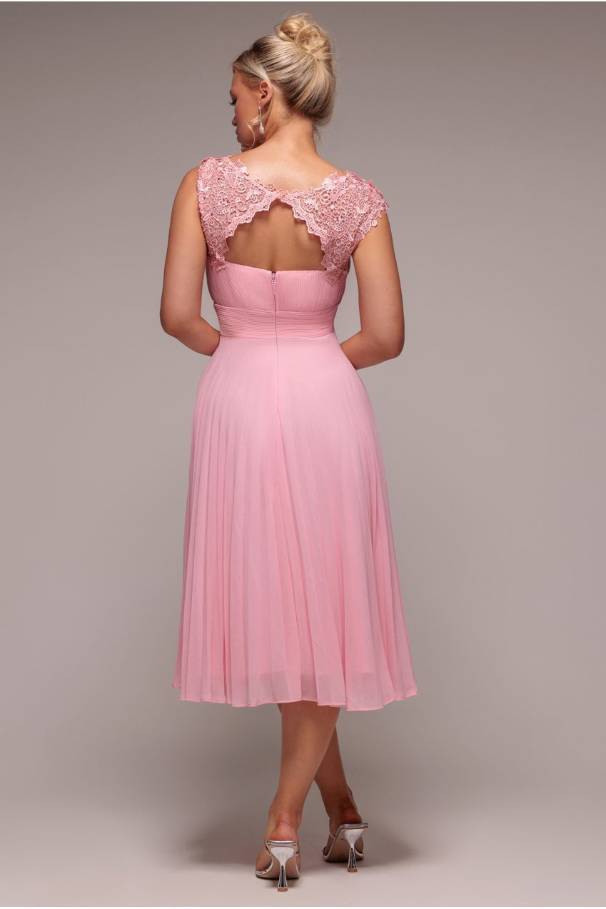 Crochet & Pleated Top Midi Dress - Blush Pink by Goddiva