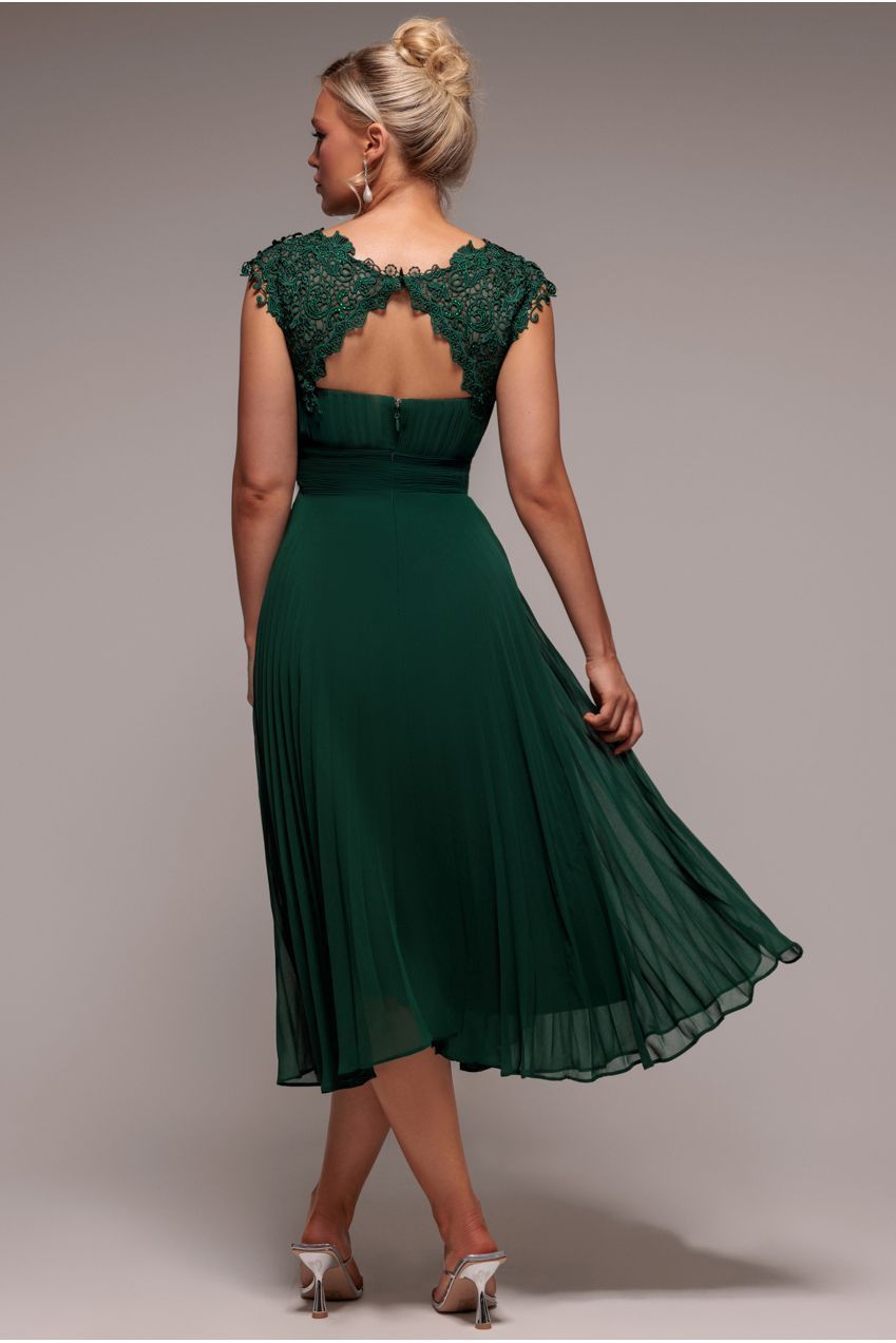 Crochet & Pleated Top Midi - Emerald by Goddiva