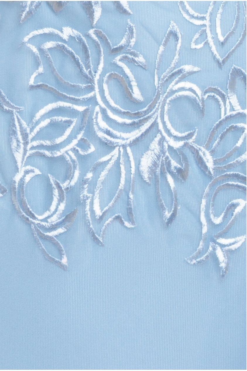 Lace Flutter Sleeve Embroidered Mesh A Line Maxi Dress - Blue by Goddiva