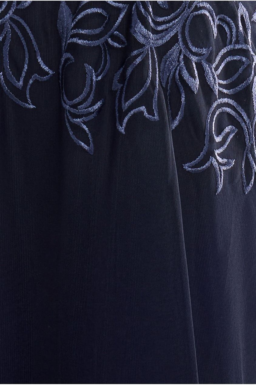 Lace Flutter Sleeve Embroidered Mesh A Line Maxi Dress - Navy Blue by Goddiva