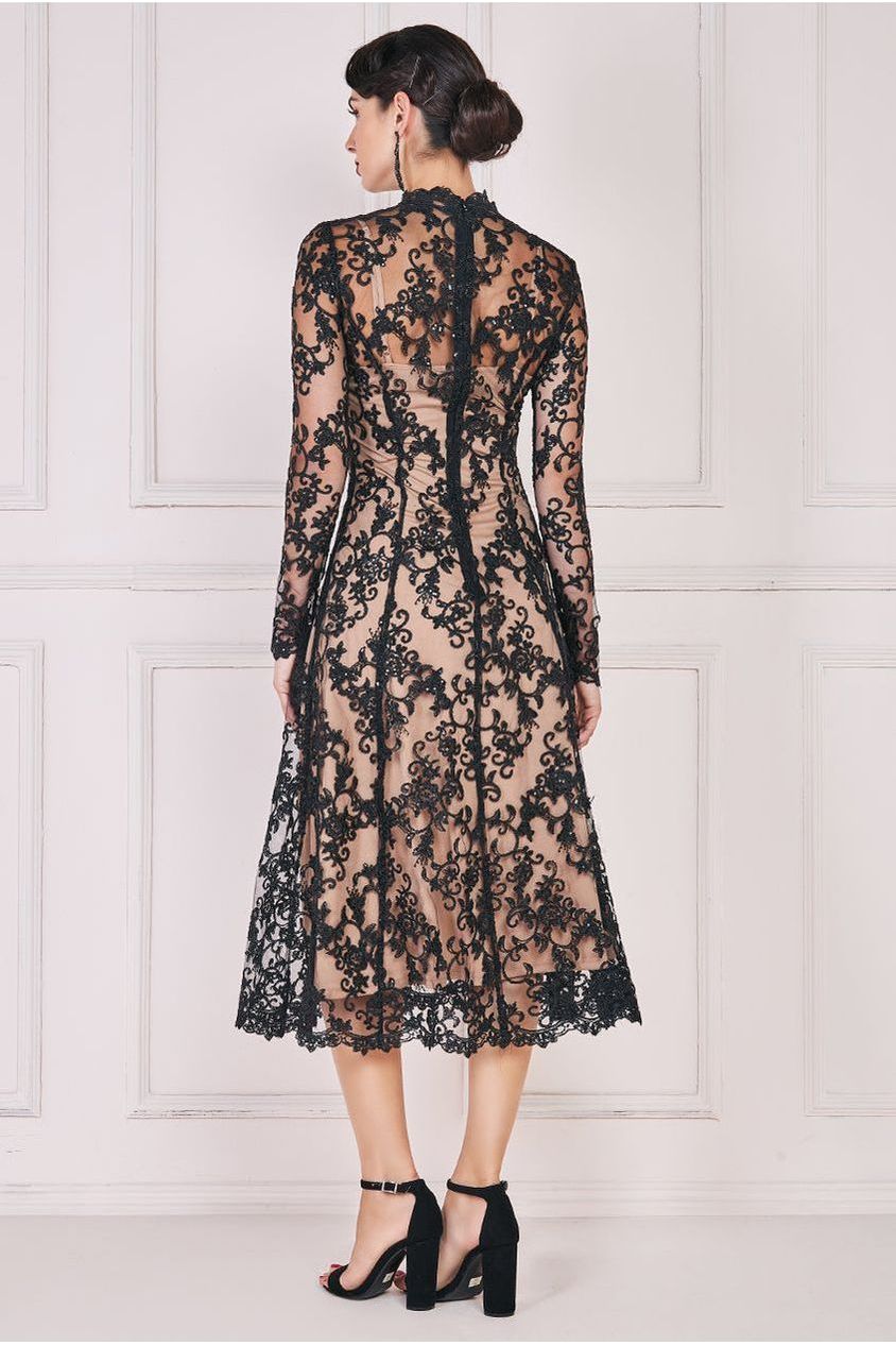Lace Multiway Midi With Flared Skirt - Black by Goddiva