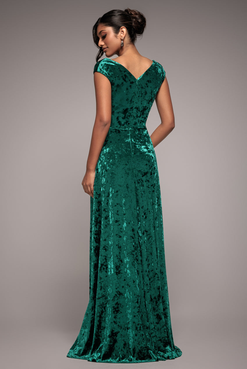 Ice Velvet Bardot Wrap Maxi - Emerald Green by Goddiva