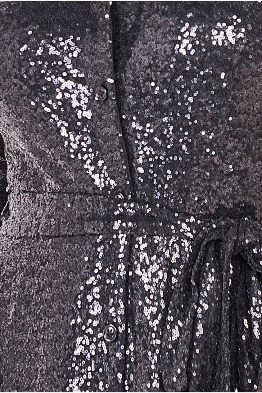 Sequin Skater Shirt Dress - Black by Goddiva