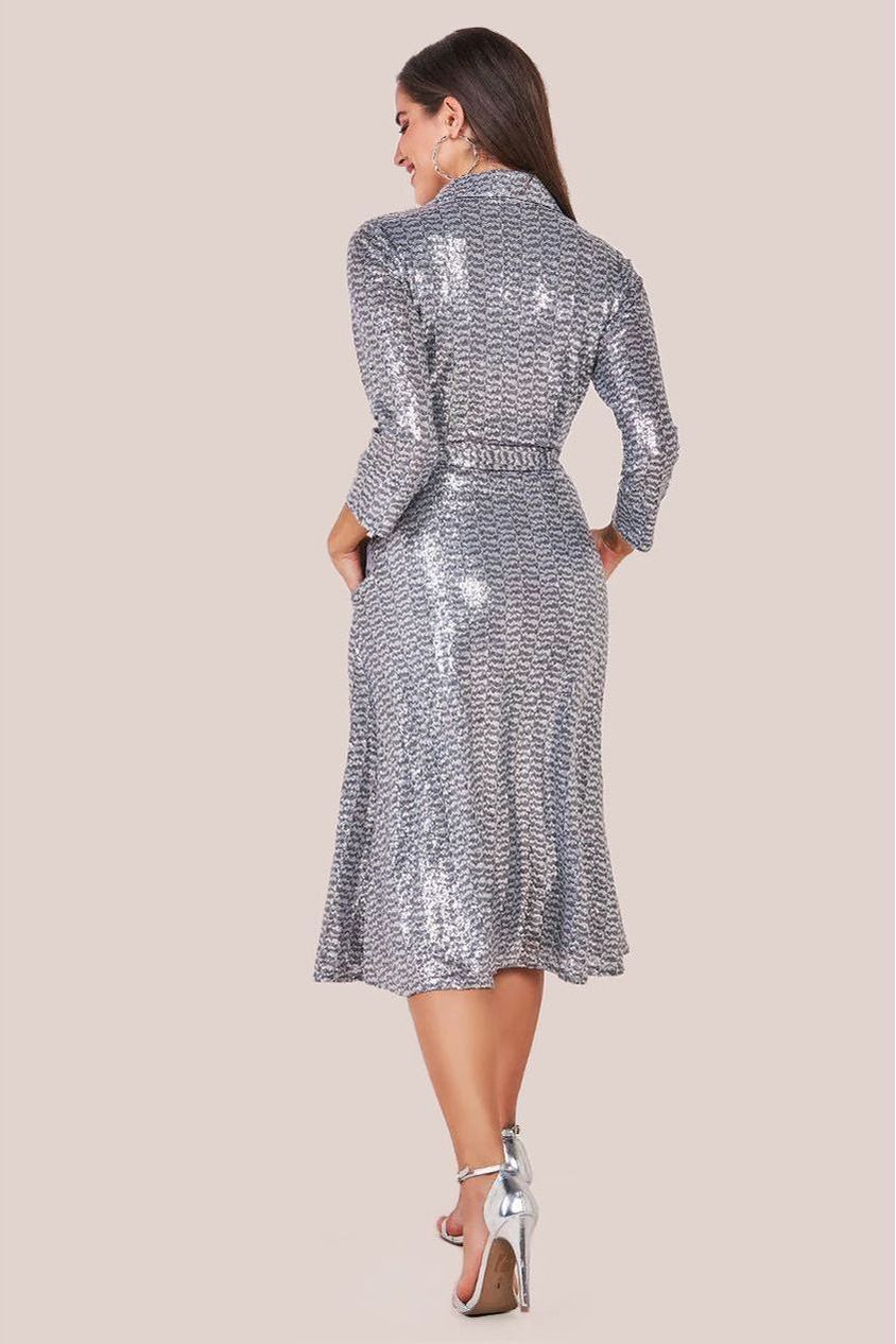 Sequin Skater Shirt Dress - Silver by Goddiva