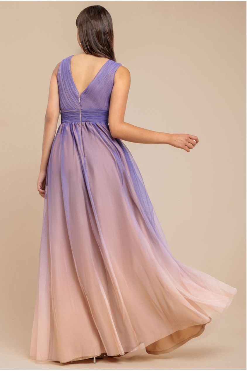 Sleeveless Ombre Pleated A-Line Maxi Dress - Lilac Ombre by Goddiva