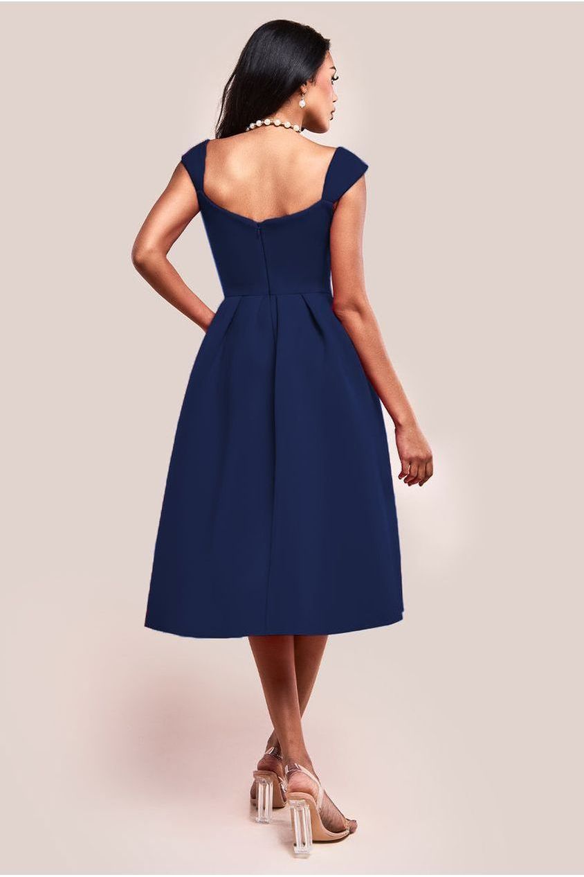 Scuba Foam Skater Midi Dress - Navy by Goddiva