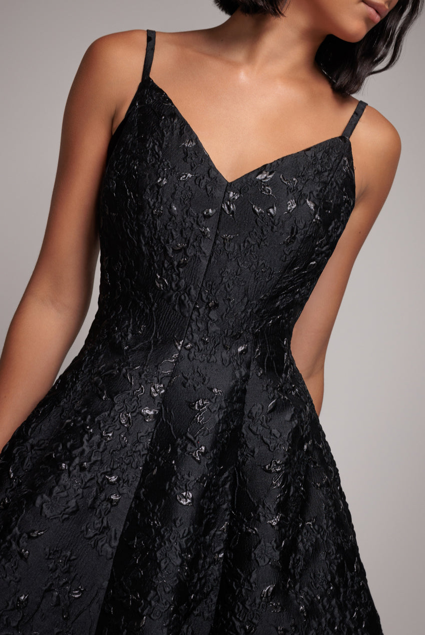 Jacquard Sleeveless A-line Midi Dress - Black by Goddiva