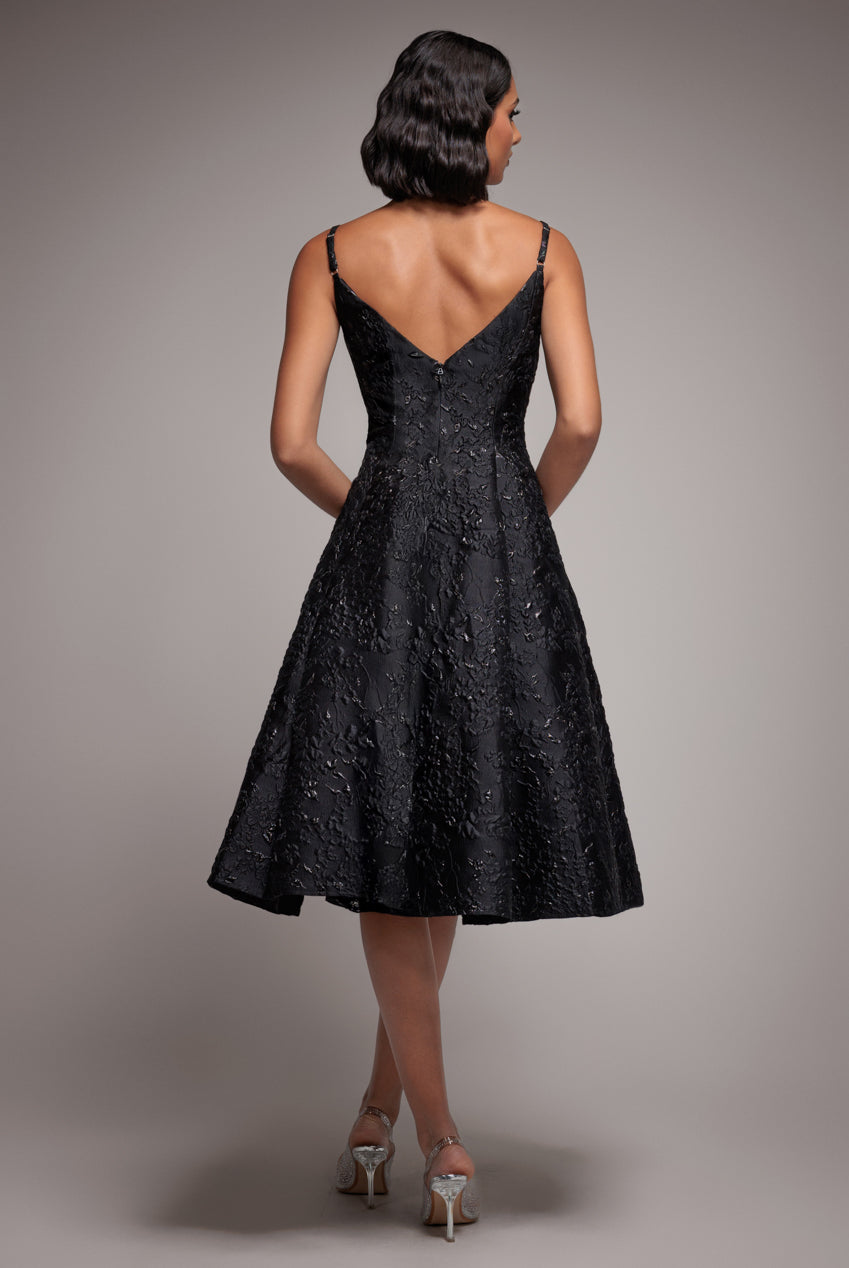 Jacquard Sleeveless A-line Midi Dress - Black by Goddiva