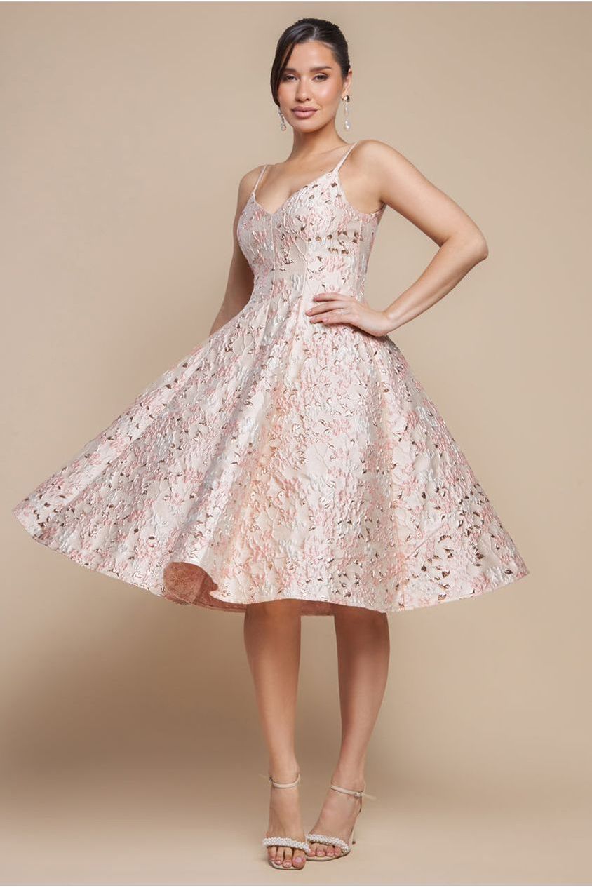 Jacquard Sleeveless A-line Midi Dress - Blush Pink by Goddiva