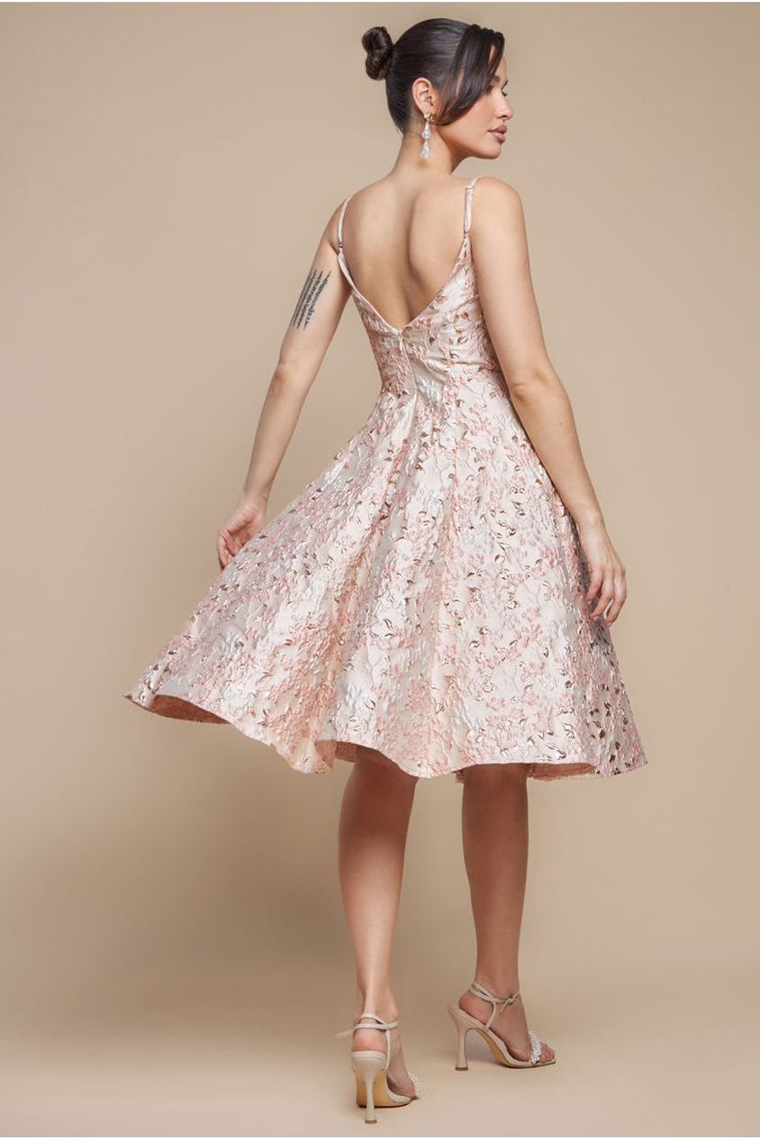 Jacquard Sleeveless A-line Midi Dress - Blush Pink by Goddiva