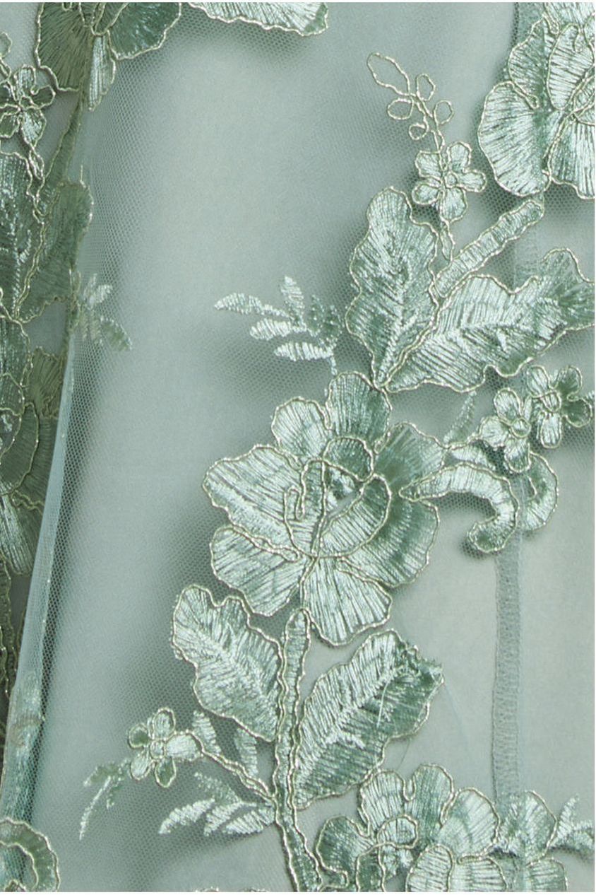 Scalloped Neck Embroidered Lace High Low Midi Dress - Sage Green by Goddiva