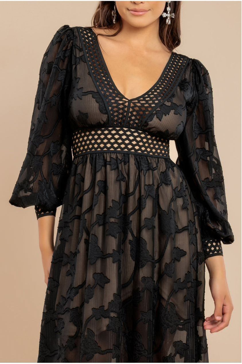 Jacquard Lurex Burnout Front Split Maxi Dress - Black by Goddiva