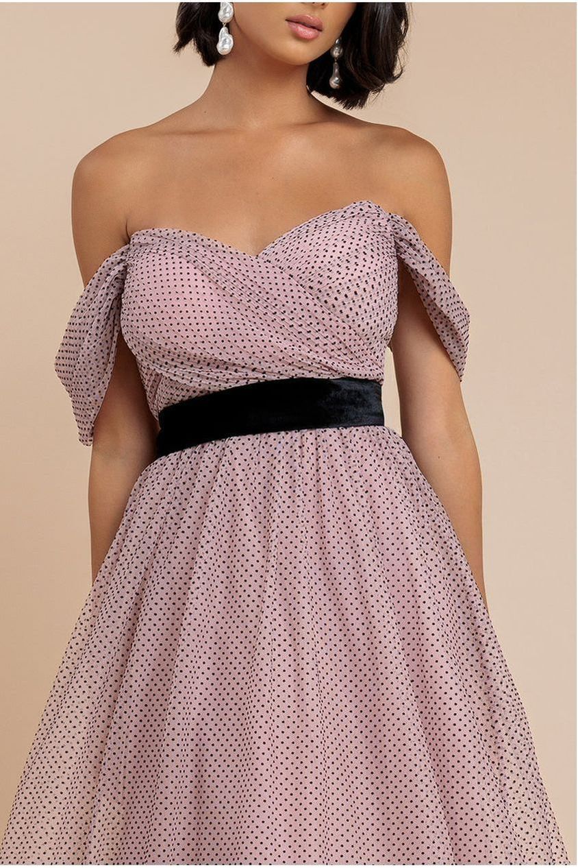 Dobby Mesh Off The Shoulder Princess Maxi Dress - Blush by Goddiva
