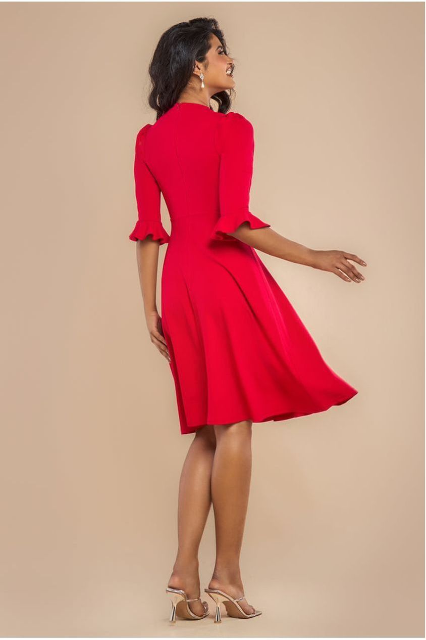 Flared Sleeve Midi Dress - Red by Goddiva
