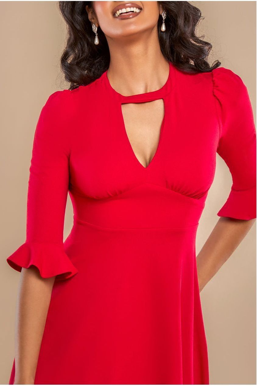 Flared Sleeve Midi Dress - Red by Goddiva
