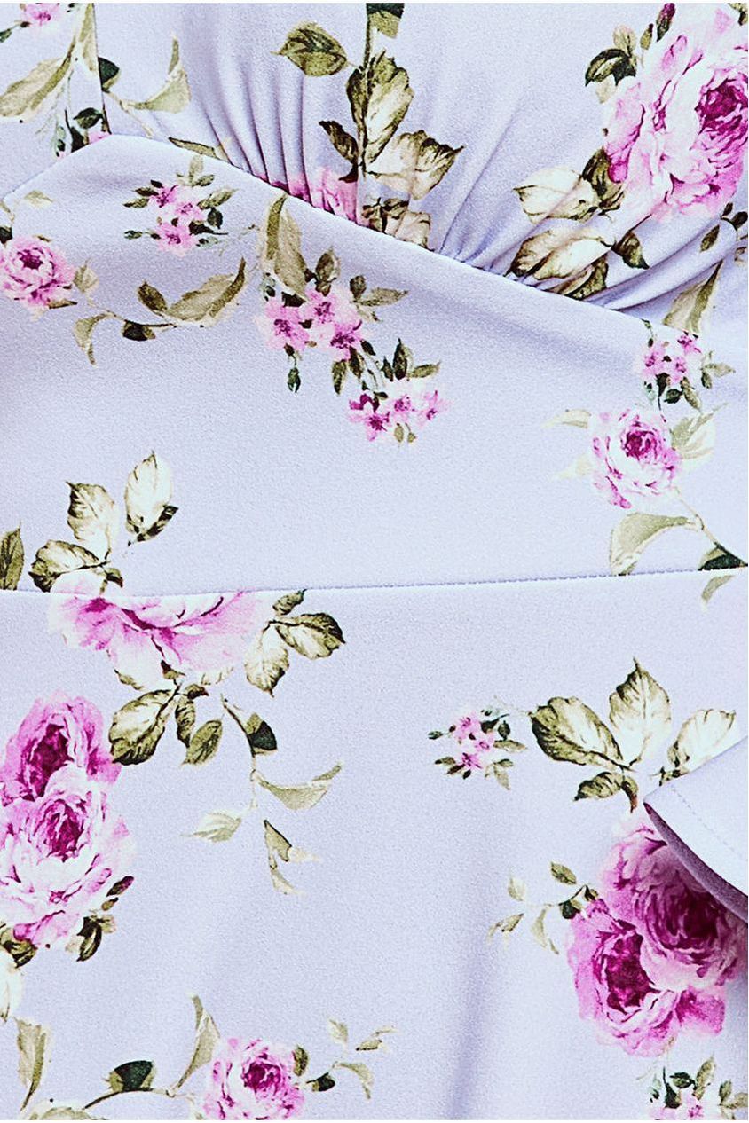 Floral Printed Flared Sleeve Midi - Lilac by Goddiva