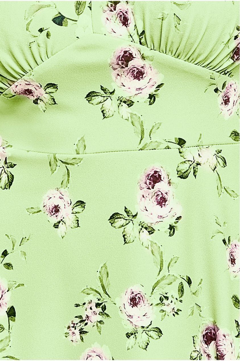 Floral Printed Flared Sleeve Midi - Sage Green by Goddiva