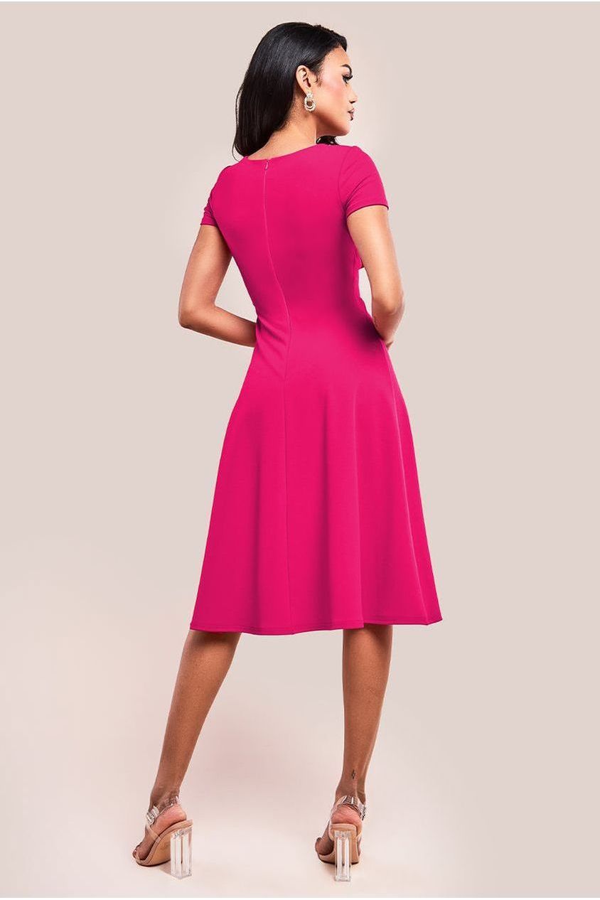 Scuba Crepe Twist Cutout Midi Dress - Hot Pink by Goddiva