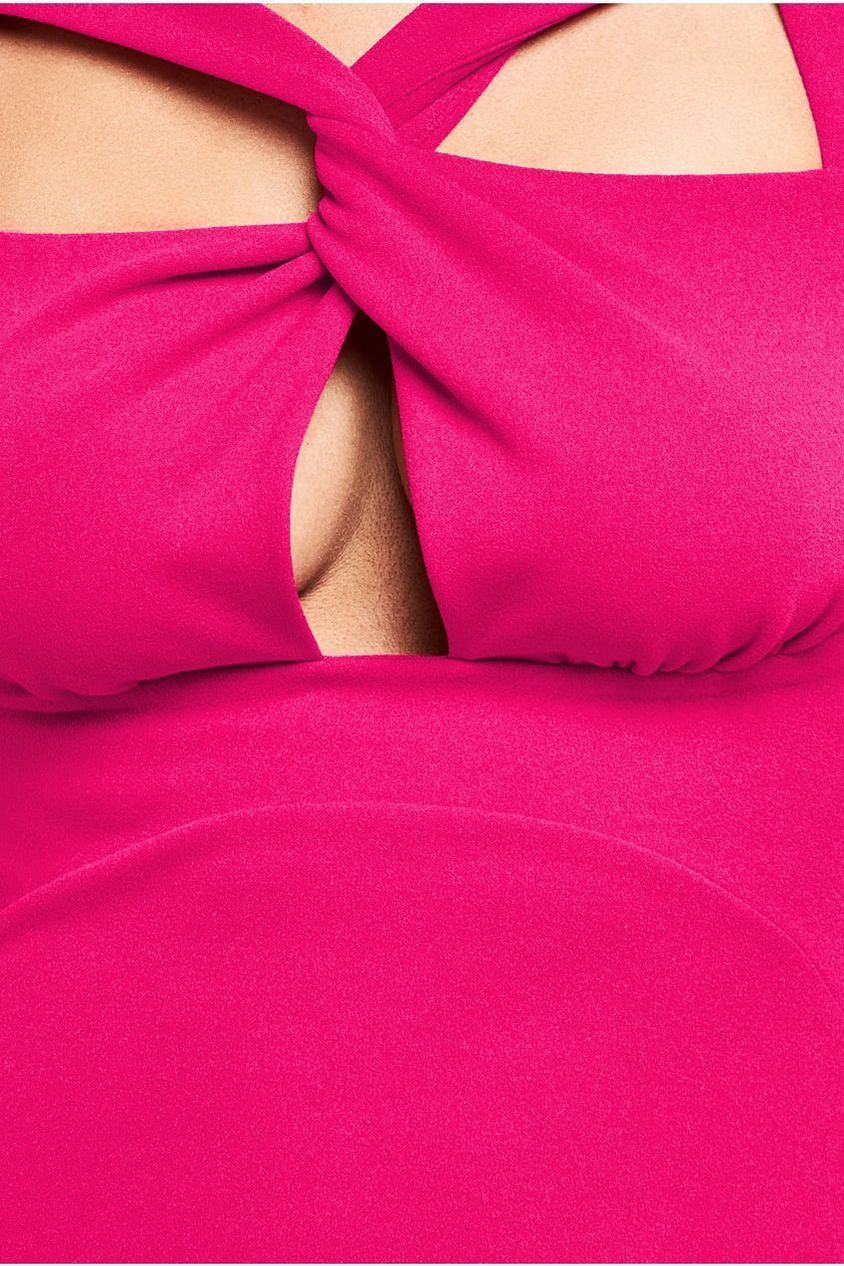 Scuba Crepe Twist Cutout Midi Dress - Hot Pink by Goddiva