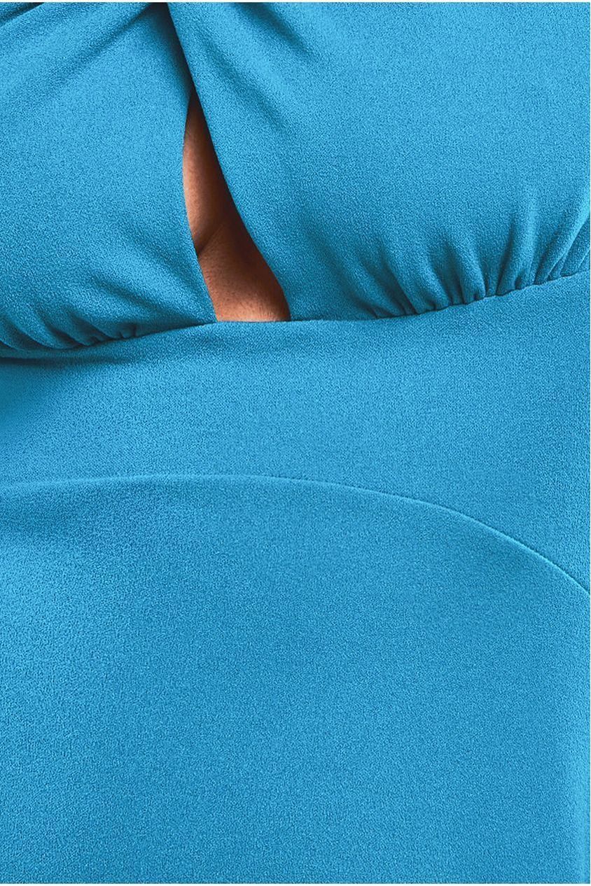 Scuba Crepe Twist Cutout Midi Dress - Teal Blue by Goddiva