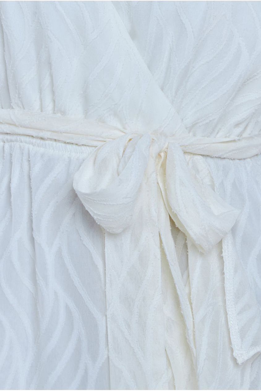 Chiffon Geo-Wave Front Frill Wrap Midi Dress - Cream by Goddiva
