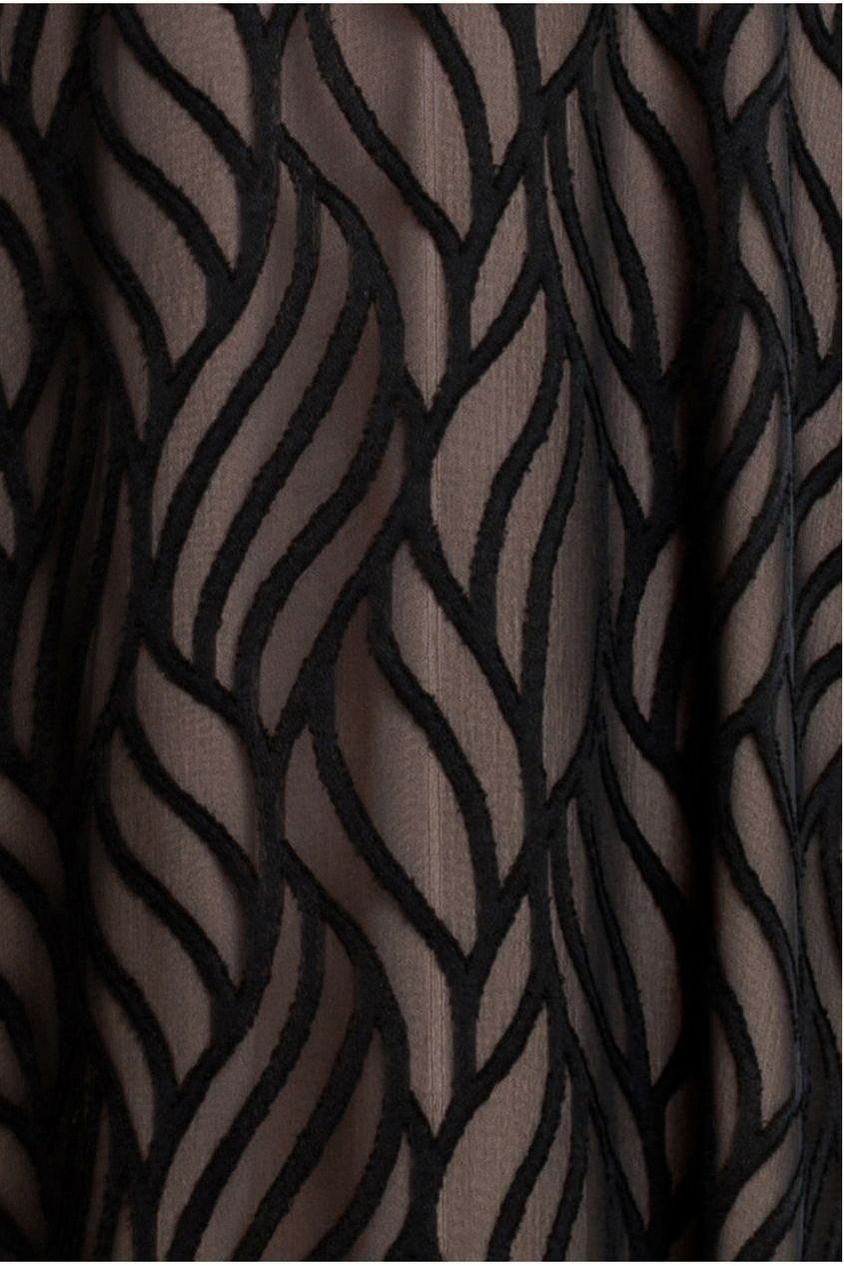 Puff Sleeve Side Slit Flared Jacquard Chiffon Midi Dress - Black by Goddiva