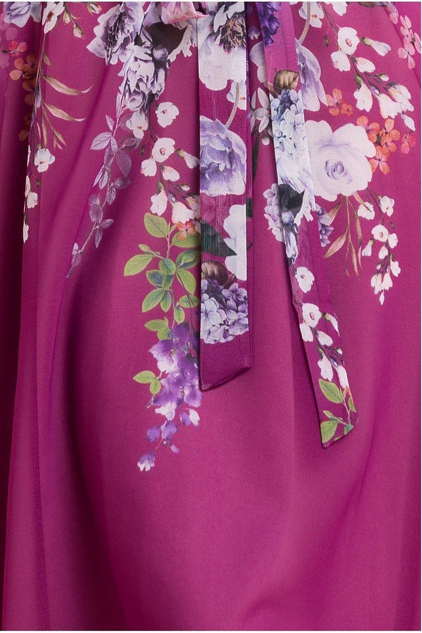 Flutter Sleeve A-Line Chiffon Floral Printed Midi Dress - Magenta by Goddiva