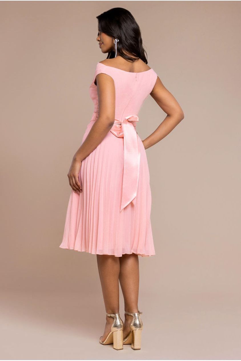 Cowl Neck Pleated A-Line Chiffon Midi Dress - Blush Pink by Goddiva