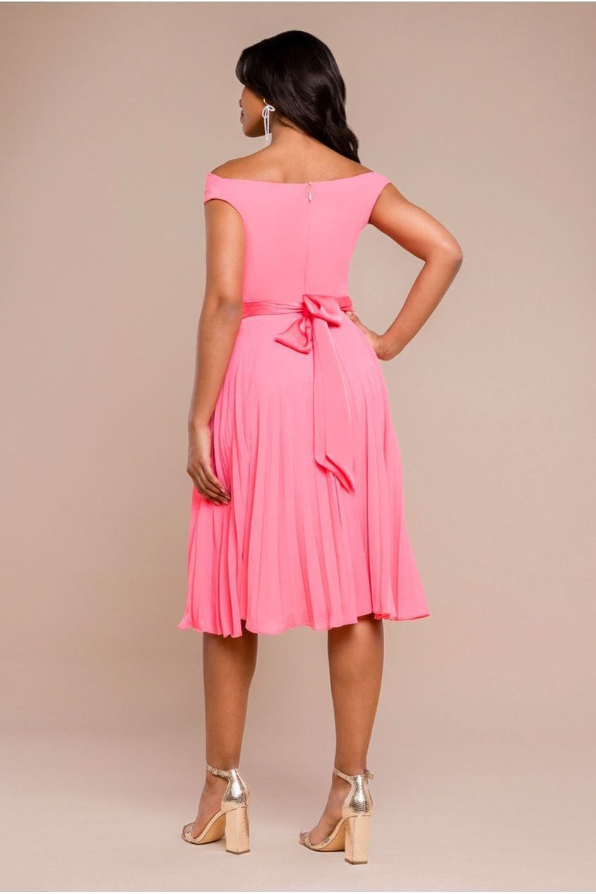 Cowl Neck Pleated A-Line Chiffon Midi Dress - Coral by Goddiva