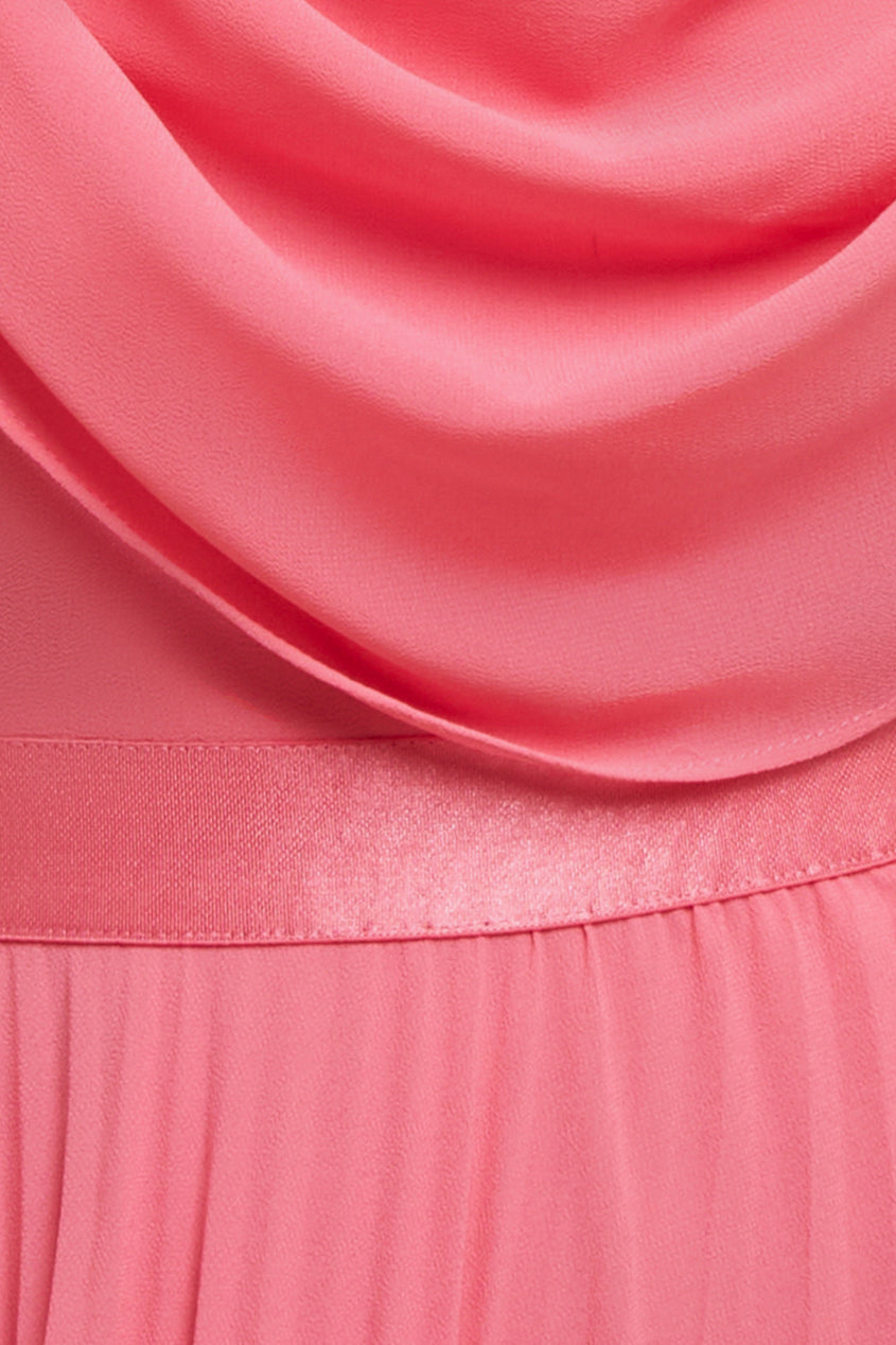Cowl Neck One Shoulder A Line Chiffon Maxi Dress - Coral by Goddiva