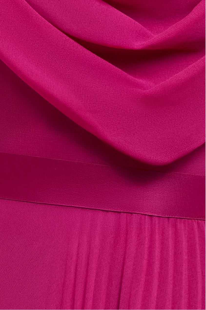 Cowl Neck One Shoulder A Line Chiffon Maxi Dress - Magenta by Goddiva