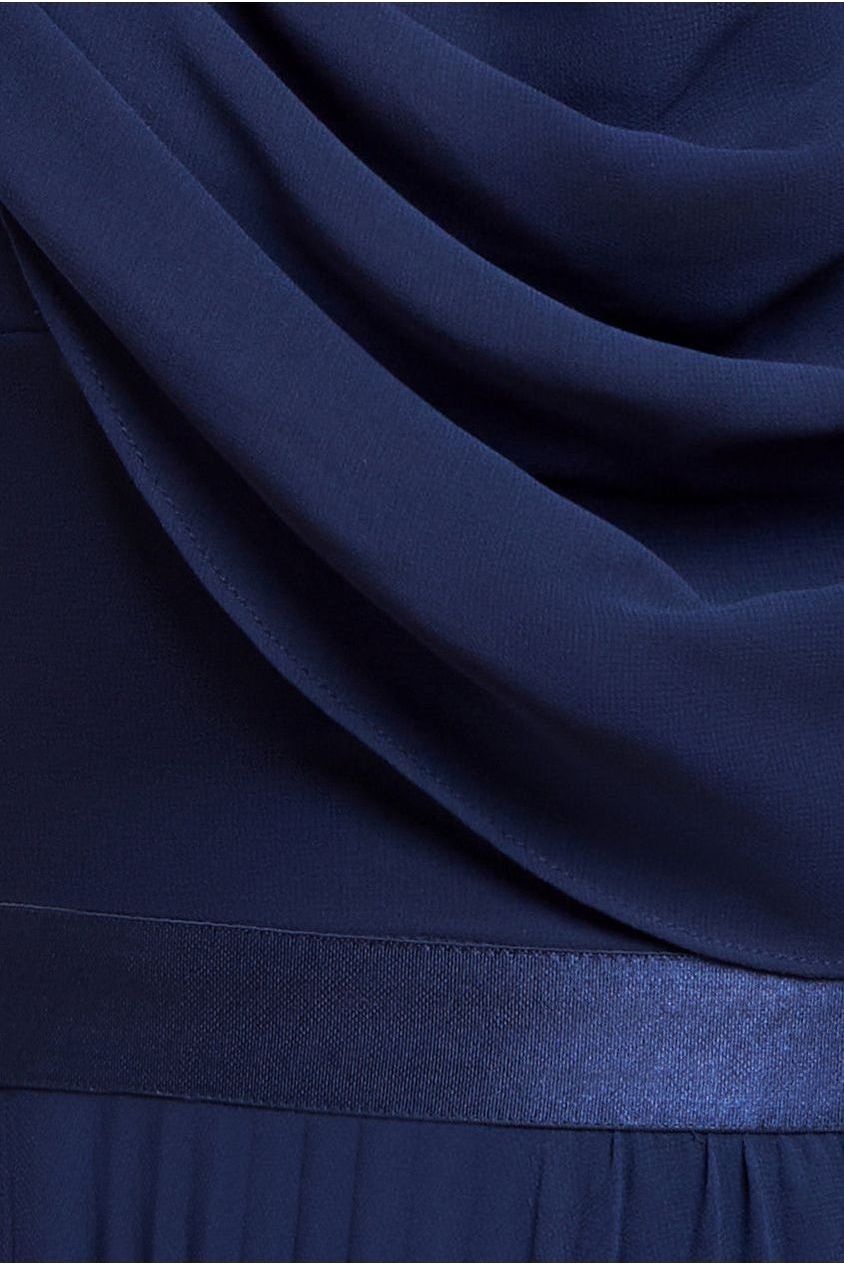 Cowl Neck One Shoulder A Line Chiffon Maxi Dress - Navy Blue by Goddiva