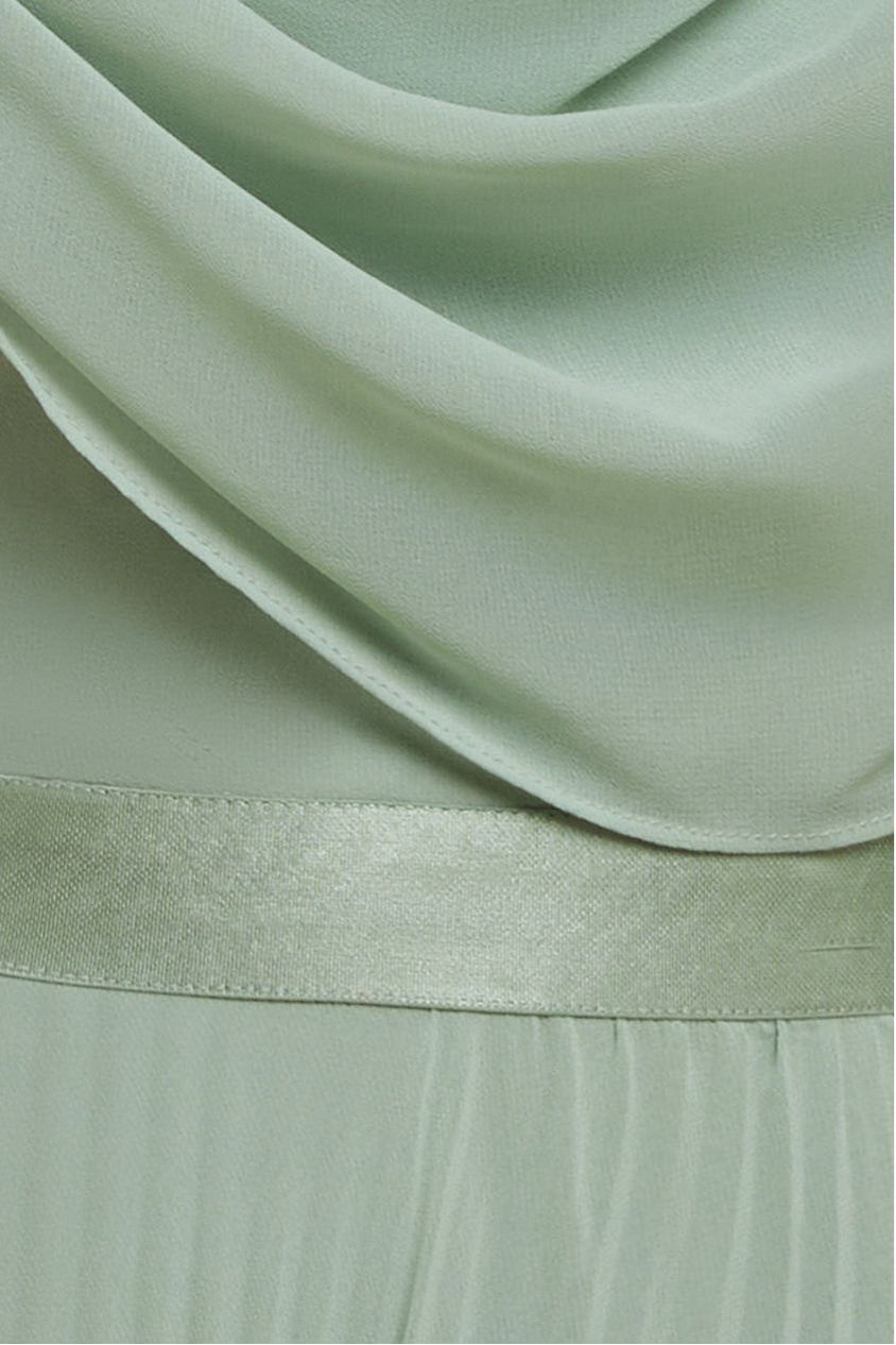 Cowl Neck One Shoulder A Line Chiffon Maxi Dress - Sage Green by Goddiva