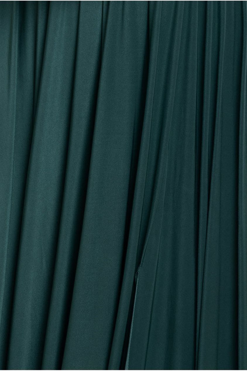 Gathered Bardot Bodice Front Split Maxi Dress - Emerald Green by Goddiva Plus