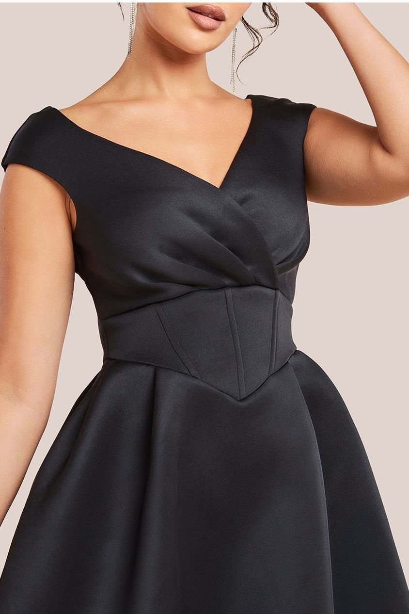 Corset Fit & Flare Mini Dress - Black by Goddiva