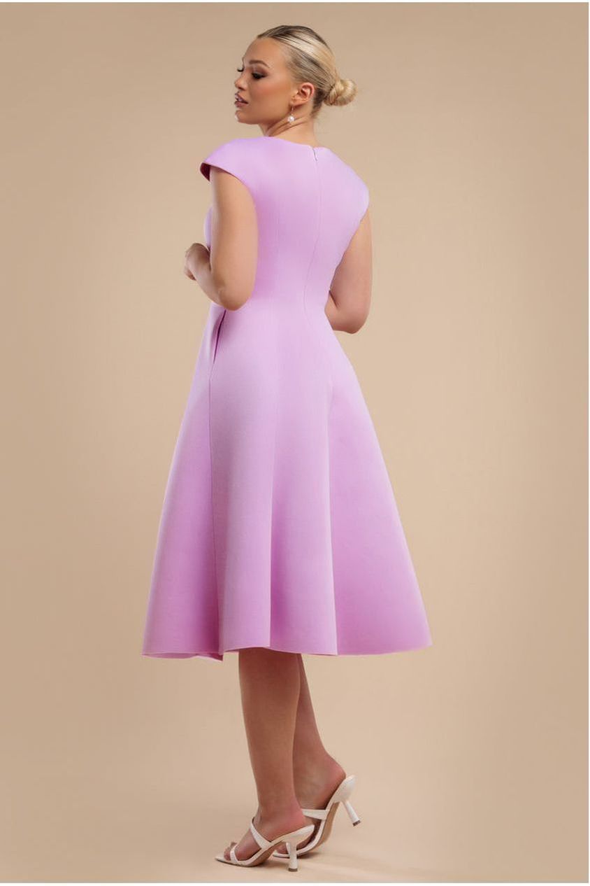 Cap Sleeve Plunging V-Neckline A-line Midi Dress - Lilac by Goddiva