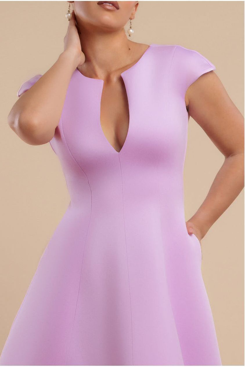 Cap Sleeve Plunging V-Neckline A-line Midi Dress - Lilac by Goddiva