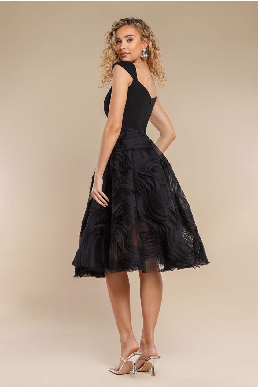 Scuba & Textured Chiffon A Line Midi Dress - Black by Goddiva